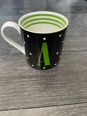 kate spade Black Polka Dot Mug with Green Monogram A